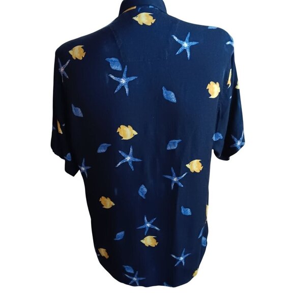 Vintage Mens Hawaiian Shirt Medium Rayon Starfish 1990's Georg Roth Germany Blue - Picture 4 of 7